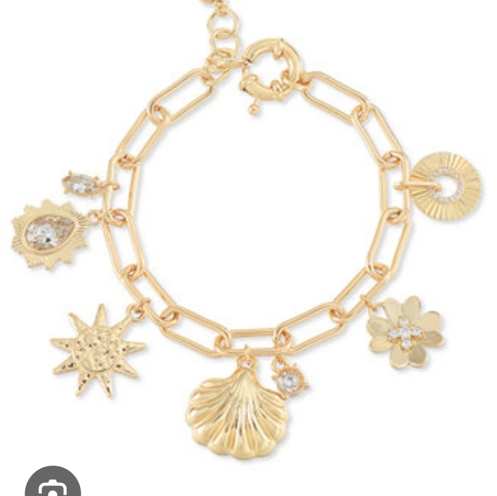 On 34th Gold-Tone Crystal Charm Flex Bracelet Women New